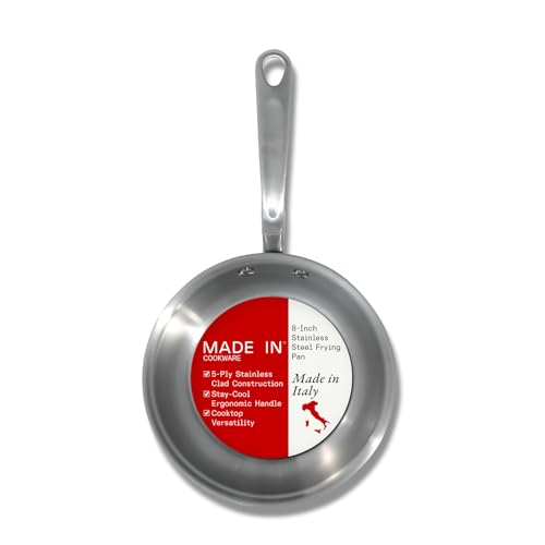Made In Cookware | 8-Inch Stainless Steel Frying Pan | 5 Ply Stainless Clad | Professional Cookware | Crafted in Italy | Induction Compatible