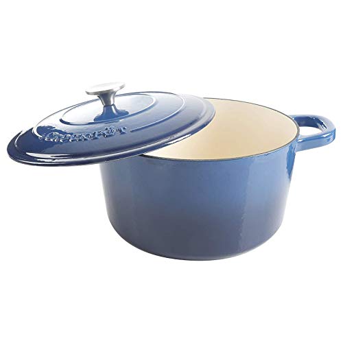 Crock-Pot Artisan 7-Quart Round Enameled Cast Iron Dutch Oven – Sapphire Blue, Durable Heavy-Duty Cookware for Slow Cooking, Baking, Roasting with Lid