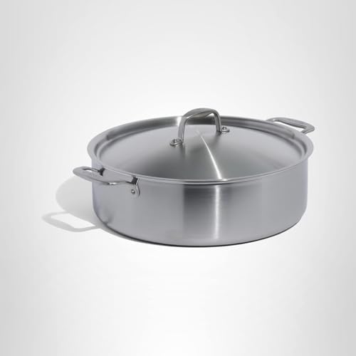 Made In Cookware | 10 Quart Stainless Steel Rondeau Pot w/Lid | 5 Ply Stainless Clad | Professional Cookware | Crafted in Italy | Induction Compatible
