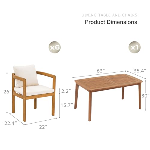 SUNSITT 7-Piece Outdoor Patio Dining Set w/63'' Patio Dining Table