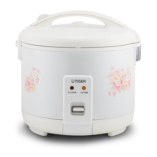 Tiger JNP-1800-LF 10 Cup Capacity White Rice Cooker with Non-Stick Inner Pot, Retractable Power Cord, and Keep Warm up to 12 hours (Flower)