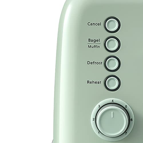 BUYDEEM DT620 2-Slice Toaster, 7 Shade Settings, Extra Wide 1.5'' Slots for Bagel & English Muffin, 6 Toasting Functions, Retro Stainless Steel Toaster with High Lift Lever, Cozy Greenish