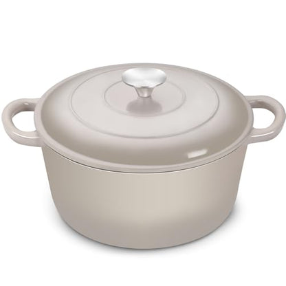 TeamFar Dutch Oven, 6QT Enameled Cast Iron Dutch Oven Cooking Pot with Lid & Dual Handles, for Bread Baking Braising Stewing, Heavy Duty & Non Stick, Oven & All Stovetops Safe - Khaki
