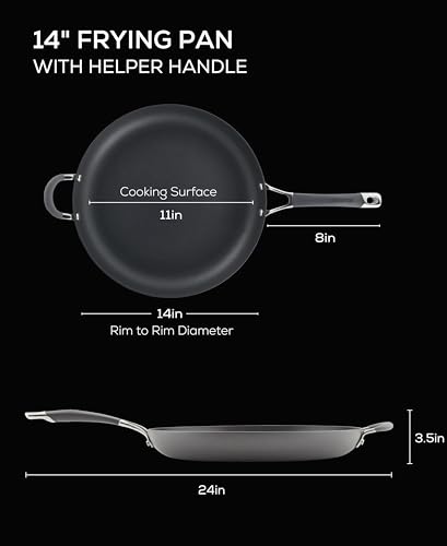 Circulon - 83906 Circulon Radiance Hard Anodized Nonstick Frying Pan / Fry Pan / Hard Anodized Skillet with Helper Handle - 14 Inch Large Skillet, Gray