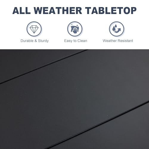 VICLLAX 9 Pieces Patio Outdoor Dining Set, 70" Outdoor Rectangular Metal Dining Table with Umbrella Hole and 8 Stackable Textilene Chairs for Lawn, Garden, Porch, Black/Brown