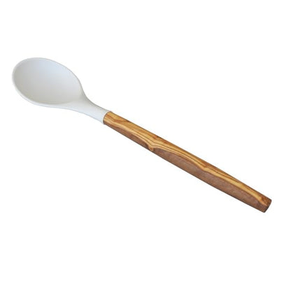 Naturally Med Silicone Round Spoon (White) with Olive Wood Handle