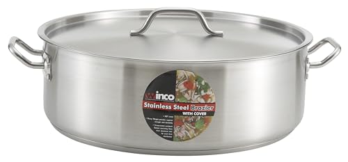 Winco Commercial-Grade Stainless Steel Brazier with Lid, 8 Quart