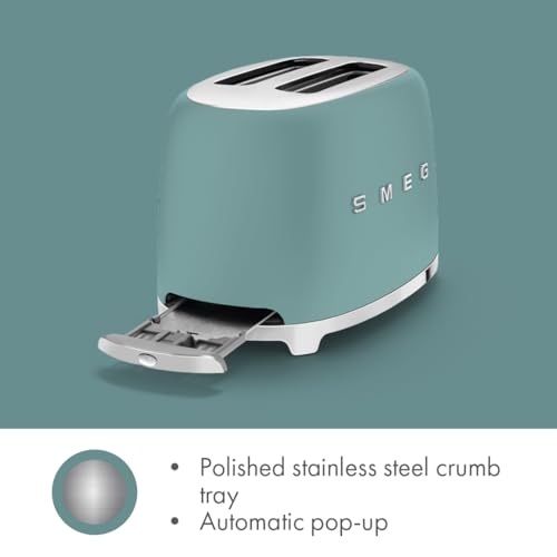 SMEG 2 Slice Toaster with 6 Presets and Defrost Function and Removable Crumb Tray (Jade)