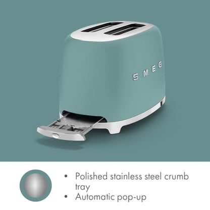 SMEG 2 Slice Toaster with 6 Presets and Defrost Function and Removable Crumb Tray (Jade)