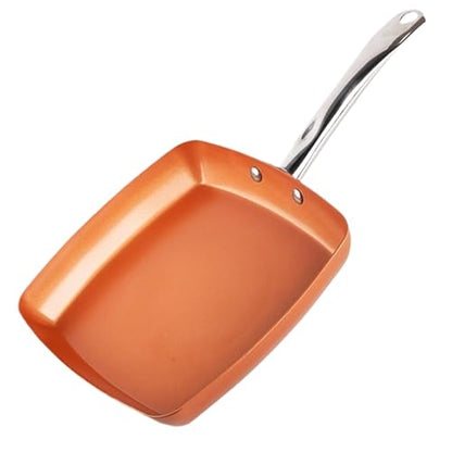 CNAFGBGG Square Frying Pan 9.5'' Square Skillet Non Stick Induction Frying Pan with Stainless Steel Handle Cooking Dishwasher and Oven Safe for Quickly Even Heating.