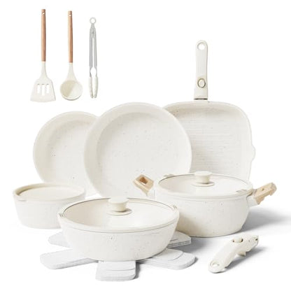 19-Piece Pots and Pans Set Non Stick, Ceramic Cookware Set with Removable Handles, PFAS-Free,Induction Compatible Dishwasher Safe,Stackable Space-Saving for Apartment or RVs