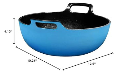 Bruntmor Enameled Cast Iron Balti Dish With Wide Loop Handles, 3 Quart |Premium Cookware for Baking, Coated Skillet Oven-Safe, Casserole Dish, Dutch Oven Pot, Bakeware (Grey, Small)