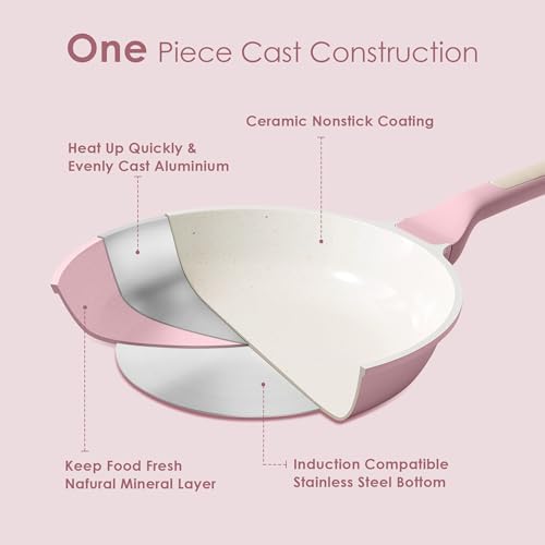 SENSARTE Nonstick Ceramic Cookware Set Large 13-Piece, Healthy Pots and Pans Set Dishwasher Safe, Non-toxic Kitchen Cooking Set with Stay-Cool Handles, Induction Compatible, PFAS Free, Pink