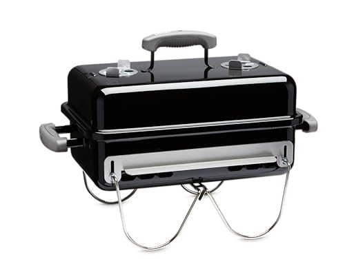 Weber Go‑Anywhere Charcoal Grill – Compact Portable BBQ Grill for Camping, Tailgating & Outdoor Cooking with 2‑Piece Cooking Grate & Precise Airflow Dampers
