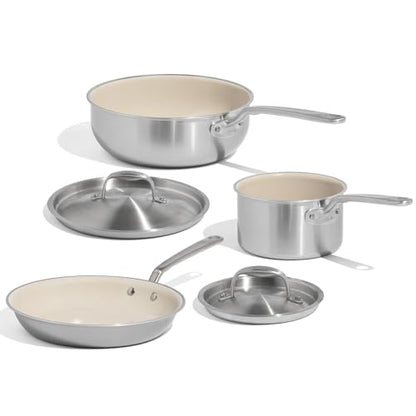 Made In Cookware | 5 Pc Ceramic Non Stick Cookware Set | 5 Ply Clad | Includes Ceramic Non Stick Frying Pan, Saucepan and Saucier with Lid | Professional Cookware