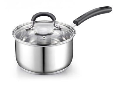 Cook N Home Professional Stainless Steel Saucepan with Lid, Multipurpose Sauce Pan Kitchen Pot, Stay-Cool Silicone Handle, Dishwasher Safe, Compatible with Most Cooktops, 3-Quart