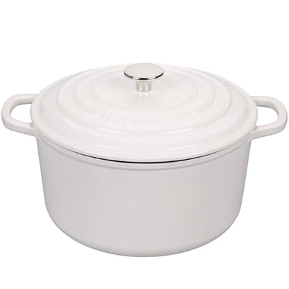 VORRINGARD Enameled Cast Iron Dutch Oven Pot with Lid, for Sourdough Bread Baking, Round Dutch Ovens, 6 Quart, White
