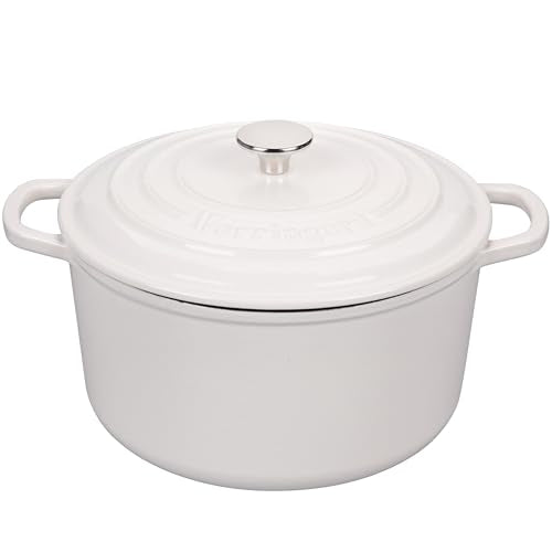 VORRINGARD Enameled Cast Iron Dutch Oven Pot with Lid, for Sourdough Bread Baking, Round Dutch Ovens, 6 Quart, White