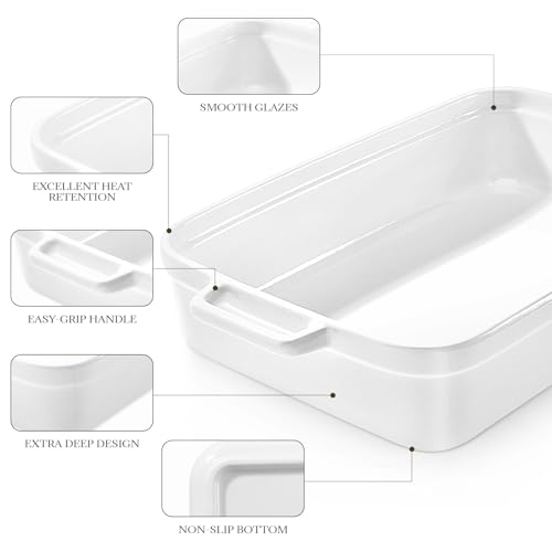 5.5 Quart Casserole Dish,Large Baking Dish Cookware,14.7x10 Inch Deep Lasagna Pan for Oven,Ceramic Bakeware for Baking, Easy to Clean,(White)