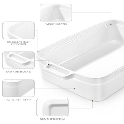 5.5 Quart Casserole Dish,Large Baking Dish Cookware,14.7x10 Inch Deep Lasagna Pan for Oven,Ceramic Bakeware for Baking, Easy to Clean,(White)