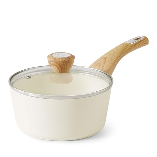 SENSARTE Ceramic Nonstick Sauce Pan with Lid, 2.0 Quart Small Saucepan, White Cooking Pot with Stay Cool Handle, Non toxic Kitchen Sauce Pot, Non stick Small Pot, Induction Pot, PFOA PTFE PFAS Free