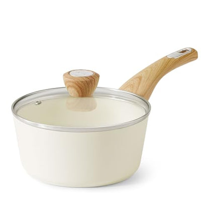 SENSARTE Ceramic Nonstick Sauce Pan with Lid, 2.0 Quart Small Saucepan, White Cooking Pot with Stay Cool Handle, Non toxic Kitchen Sauce Pot, Non stick Small Pot, Induction Pot, PFOA PTFE PFAS Free