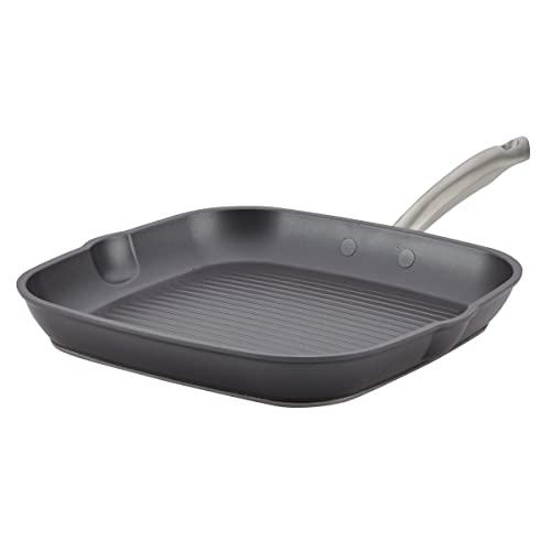 Anolon Accolade Forged Hard Anodized Nonstick Square Grill Pan/Griddle with Spouts, 11 Inch - Moonstone Gray