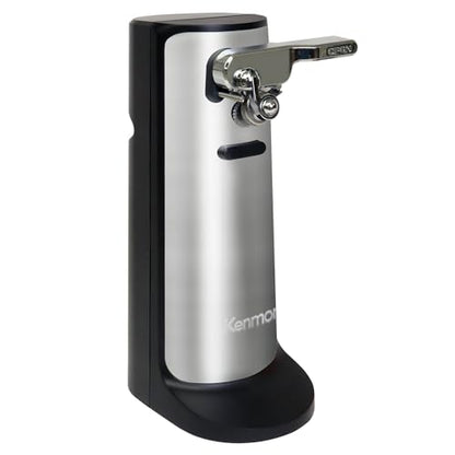 Kenmore Electric Can Opener - Arthritis-Friendly, Bottle Opener, Knife sharpener, Latas Abrelatas, Cord Storage, Automatic Countertop Appliance Stainless Steel Detachable Cutting Lever