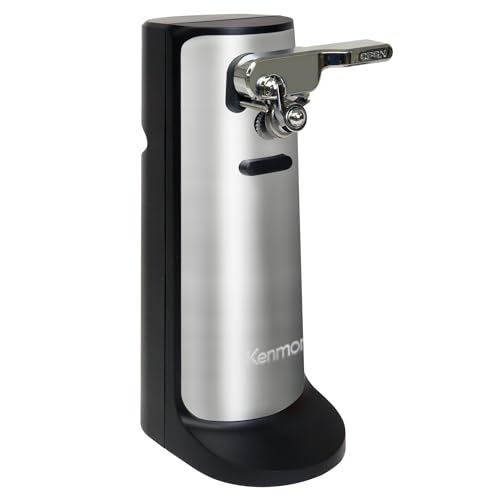 Kenmore Electric Can Opener - Arthritis-Friendly, Bottle Opener, Knife sharpener, Latas Abrelatas, Cord Storage, Automatic Countertop Appliance Stainless Steel Detachable Cutting Lever