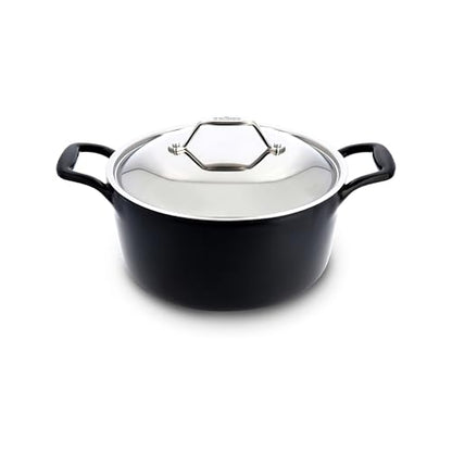 All-Clad Cast Iron Stockpot, 6 Qt Enameled Cast Iron Dutch Oven with Lid, Grill, Oven Safe up to 650F, Pot Compatible with All Stovetops (Gas, Electric & Induction), Easy-Clean, Cookware, Black