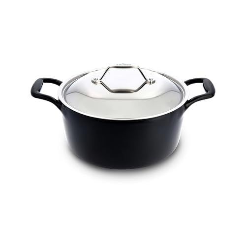 All-Clad Cast Iron Stockpot, 6 Qt Enameled Cast Iron Dutch Oven with Lid, Grill, Oven Safe up to 650F, Pot Compatible with All Stovetops (Gas, Electric & Induction), Easy-Clean, Cookware, Black
