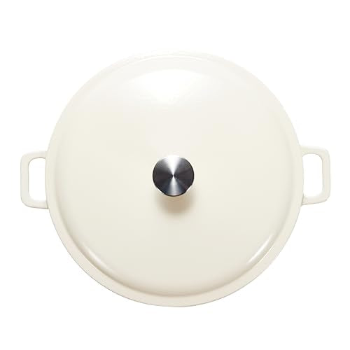 Amazon Basics Enameled Cast Iron - Covered Round Casserole Skillet with Lid, Oven Safe - 500°F, Even Heat Distribution, 3.3-Quart, White