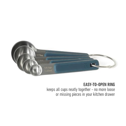 Calphalon Prime Measuring Spoons, Plastic Measuring Spoon Set, 5-Piece Stainless Steel Measuring Spoons Navy Silicone Handle Accurate, Durable for Spices and Small Portions