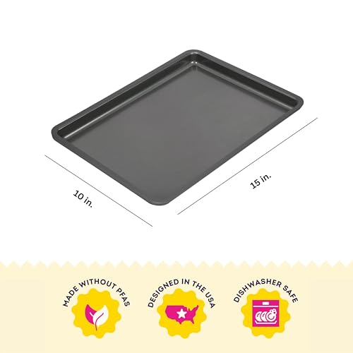 Wilton Silver Non Stick Medium Baking Sheet, 15.25 x 10.25 Inch, Cookie Sheet for Baking, Roasting, Sheet Pan Meals, Made without PFAS, Durable Steel, Even Heating