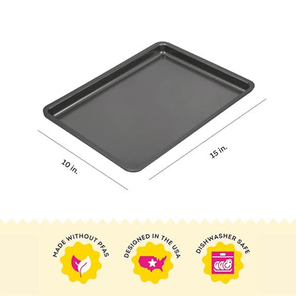 Wilton Silver Non Stick Medium Baking Sheet, 15.25 x 10.25 Inch, Cookie Sheet for Baking, Roasting, Sheet Pan Meals, Made without PFAS, Durable Steel, Even Heating