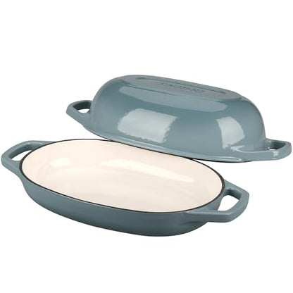 EDGING CASTING Enameled Cast Iron Oval Dutch Oven Pot with Lid, Dutch Oven for Sourdough Bread Baking, Bread Oven, Bread Dutch Oven, Oval Bread Pan, 5qt, Seasalt