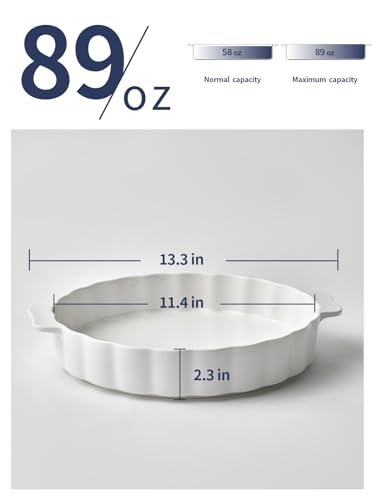 Samsle Ceramic Pie Pan For Baking,13Inch Round Baking Dish With Double Handle,Pie Plate With Ruffled Edge-Microwave, Dishwasher, and Oven Safe