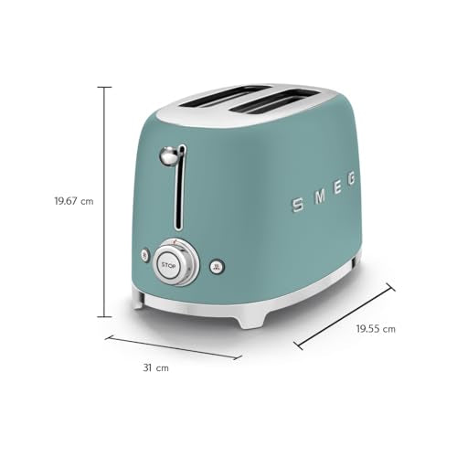 SMEG 2 Slice Toaster with 6 Presets and Defrost Function and Removable Crumb Tray (Jade)