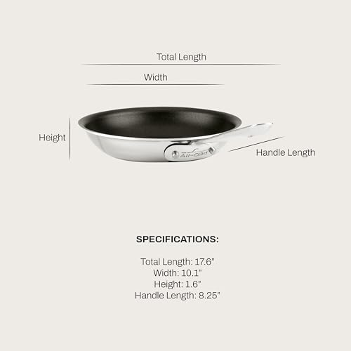 All-Clad D3 9 Inch Stainless Steel Pro Non Stick Frying pan, 3-Ply Stainless Steel Pan, Induction, Oven Broiler Safe 500F, Pancake Egg Pan, Skillet, Professional Cookware, Silver