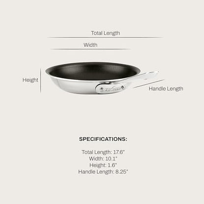 All-Clad D3 9 Inch Stainless Steel Pro Non Stick Frying pan, 3-Ply Stainless Steel Pan, Induction, Oven Broiler Safe 500F, Pancake Egg Pan, Skillet, Professional Cookware, Silver