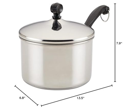 Farberware Classic Series Stainless Steel Sauce Pan with Lid, 3-Quart, Stainless Steel Pans, Induction Cookware