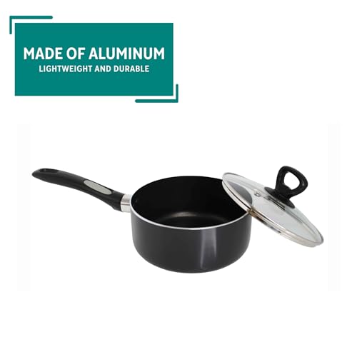 Mirro A79721 Get A Grip Aluminum Nonstick Sauce Pan with Glass Lid Cover Cookware, 1-Quart, Black -