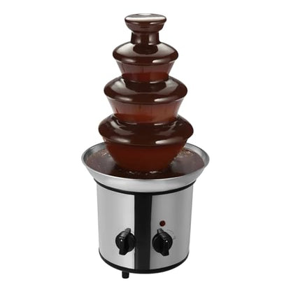 4 Tier Electric Chocolate Fondue Fountain Machine for Parties - 430 Stainless Steel Melts Cheese, Queso, Candy- Dip Strawberries, Apple and More - 60-Ounce/1.8L - 40℃/104℉ Heating Temperature