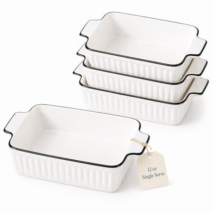 DLIM HOME 12 Oz Casserole Dish, Ceramic Baking Dishes Sets of 4, Small Casserole Dish with Handle, Porcelain Bakeware Sets, 5" Rectangular Baking Serving Dish for Casserole, Cakes, Dishwasher Oven Safe