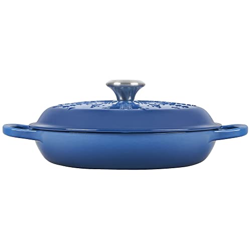 Le Creuset Noel Collection: Signature Cast Iron Braiser Embossed Snowflake w/Stainless Steel Knob, 2.25 qt., Marseille