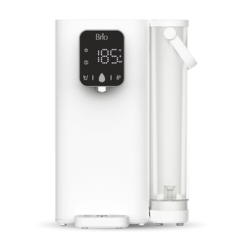 Brio SIMPL Countertop Water Dispenser, 3 Stage Water Filter & Adjustable Instant Hot Water | Easy Access Refillable 2.5L Tank | Tall 8.5" Dispense Height, LED Touch Controls, White