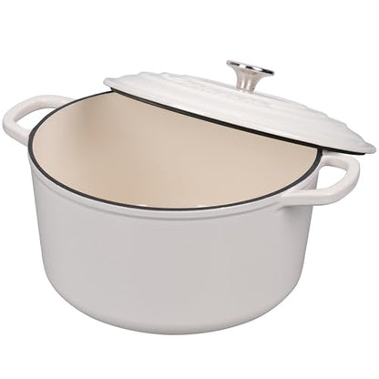 VORRINGARD Enameled Cast Iron Dutch Oven Pot with Lid, for Sourdough Bread Baking, Round Dutch Ovens, 6 Quart, White