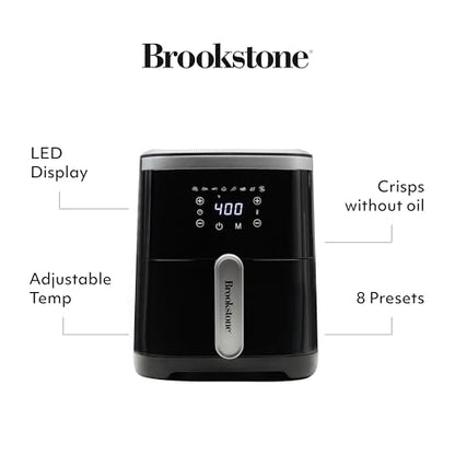 Brookstone Air Fryer – 4.5 Qt, 1300W Large Capacity Fryer with LED Display, 8 Presets, Adjustable Temp, Oil-Free Kitchen Appliance for Baking, Roasting, Frying, Healthy Crispy Meals, Black