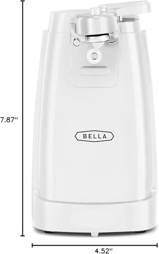 bella Electric Can Opener and Knife Sharpener, Removable Cutting Lever, Cord Storage, Stainless Steel Blade, White