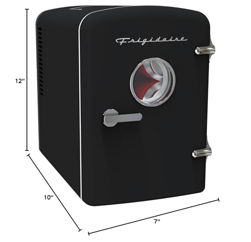 Frigidaire Retro 9-Can Mini Personal Fridge Portable Cooler, 11.8" D x 7.1" W x 10.1" H, Black